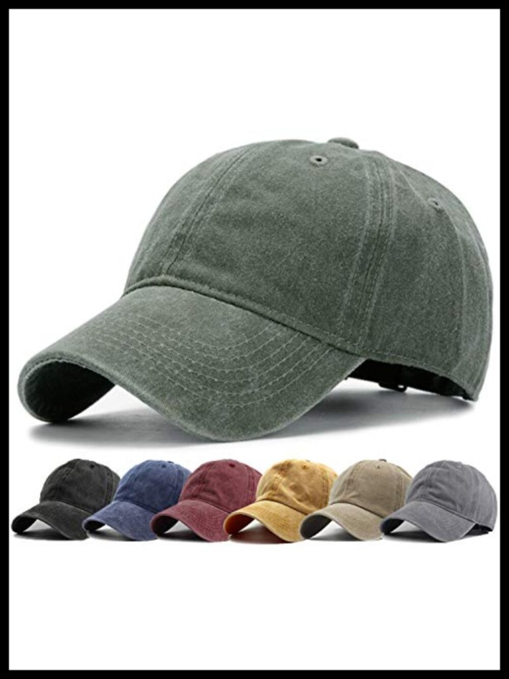 Washed Cotton Baseball Cap Unstructured Vintage Hat Adjustable Buckle